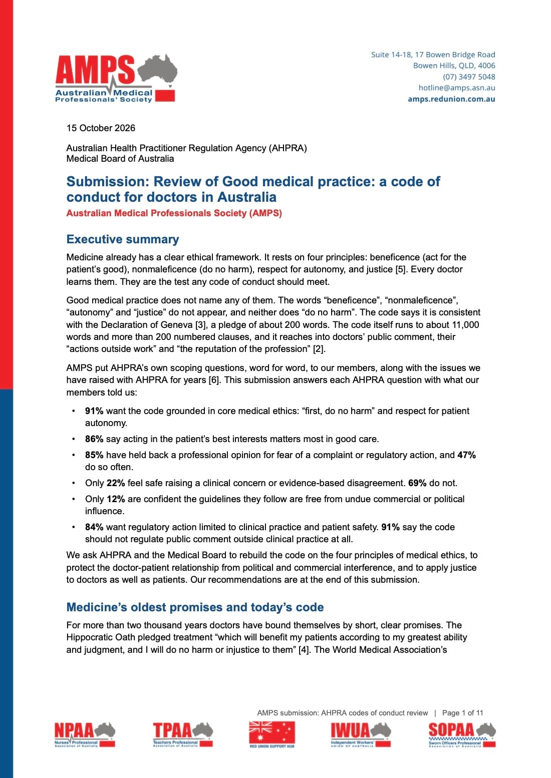 First page of the AMPS submission